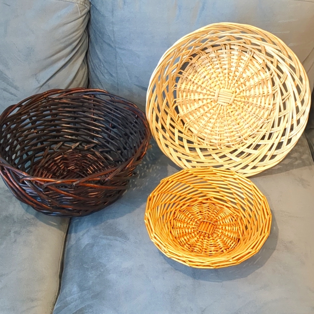 Set of 3 Woven Rattan Braided Boho Accent Baskets
